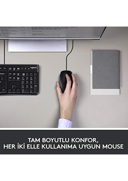 MK120 USB Kablolu Klavye Mouse Seti Tam Boyutlu Sağ ve Sol Elle Kullanıma Uygun M