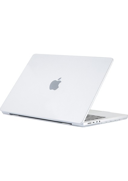 Apple 14" Macbook Pro M1 A2442 Beyaz Carbon Fiber Dizayn Kılıf Koruyucu Kapak CMPTF-142W