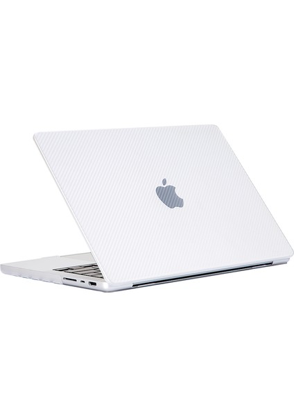 Apple 14" Macbook Pro M1 A2442 Beyaz Carbon Fiber Dizayn Kılıf Koruyucu Kapak CMPTF-142W