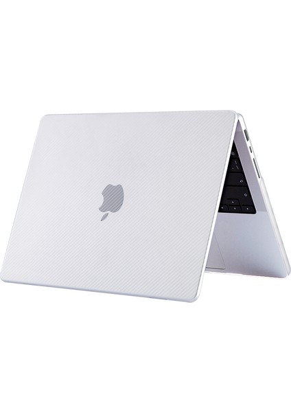 Apple 14" Macbook Pro M1 A2442 Beyaz Carbon Fiber Dizayn Kılıf Koruyucu Kapak CMPTF-142W