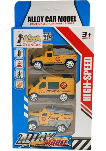 Oyuncak 3'lü Metal Die-Cast Inşaat Oyuncak Araçları