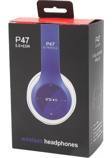 P-47 Kablosuz Bluetooth Kulak Üstü Kulaklık Mavi