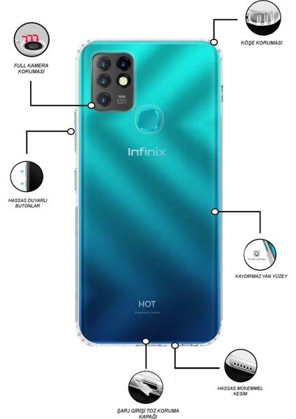 Infinix Hot 10 Kapak Tıpalı Kamera Korumalı Şeffaf Premier Kılıf