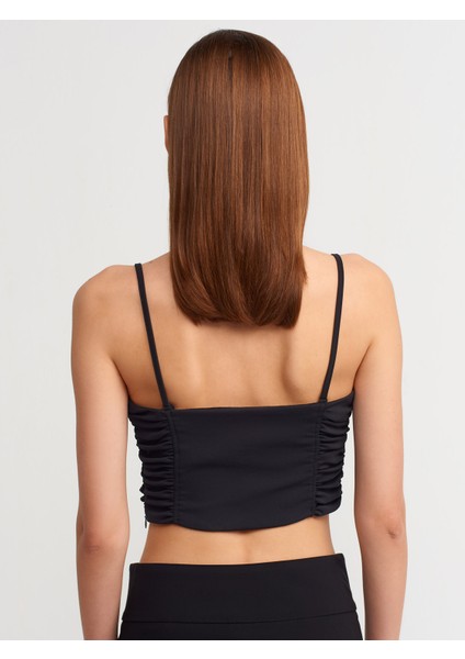 20129 Büzgülü Detaylı Crop Top-Siyah