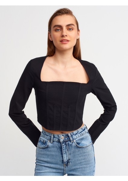 50138 Sırt Dekolteli Kare Yaka Top-Siyah
