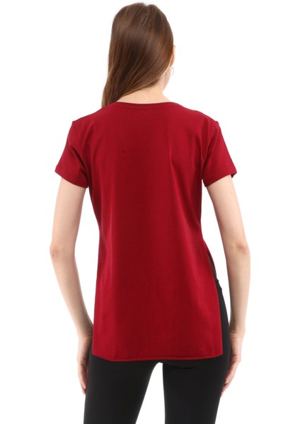 Kadın %100 Pamuk T-Shirt Fragum Bordo fırsatları
