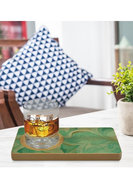 Kişiye Özel Mermer Tasarımlı Doğal Ahşap Tabaklı Viski Bardağı Sunum Seti Model 1 modelleri