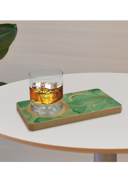 Kişiye Özel Mermer Tasarımlı Doğal Ahşap Tabaklı Viski Bardağı Sunum Seti Model 1 fırsatları