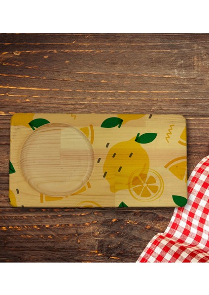 Kişiye Özel Limon Tasarımlı Doğal Ahşap Tabaklı Viski Bardağı Sunum Seti Model 1