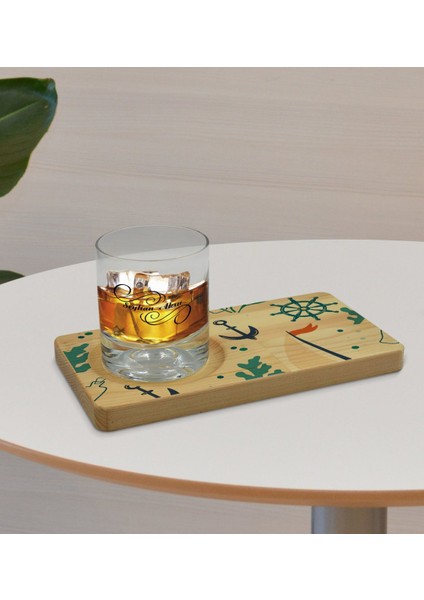 Kişiye Özel Denizcilik Tasarımlı Doğal Ahşap Tabaklı Viski Bardağı Sunum Seti Model 1 fırsatları