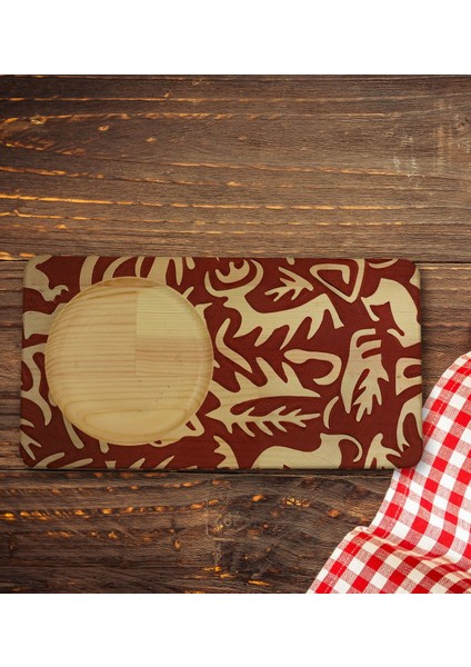 Kişiye Özel Retro Motif Tasarımlı Doğal Ahşap Tabaklı Viski Bardağı Sunum Seti Model 2