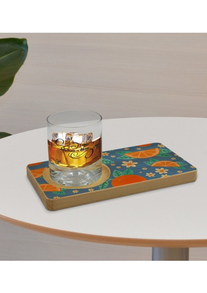 Kişiye Özel Portakal Tasarımlı Doğal Ahşap Tabaklı Viski Bardağı Sunum Seti Model 1 fırsatları