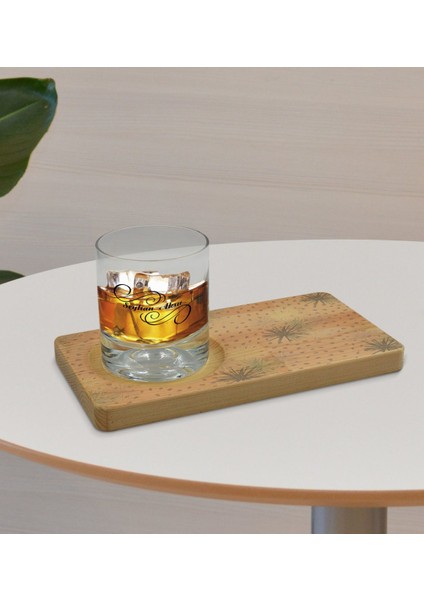 Kişiye Özel Modern Art Tasarımlı Doğal Ahşap Tabaklı Viski Bardağı Sunum Seti Model 6 fırsatları