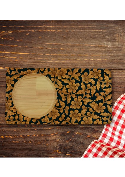 Kişiye Özel Retro Motif Tasarımlı Doğal Ahşap Tabaklı Viski Bardağı Sunum Seti Model 15
