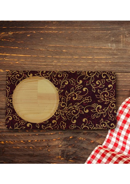 Kişiye Özel Retro Motif Tasarımlı Doğal Ahşap Tabaklı Viski Bardağı Sunum Seti Model 13