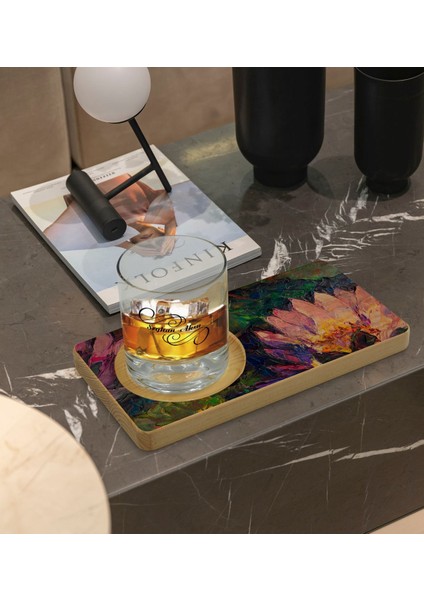 Kişiye Özel Modern Art Tasarımlı Doğal Ahşap Tabaklı Viski Bardağı Sunum Seti Model 21 fiyatları