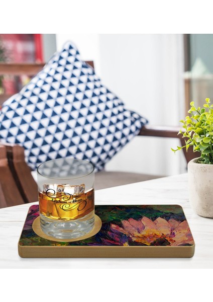 Kişiye Özel Modern Art Tasarımlı Doğal Ahşap Tabaklı Viski Bardağı Sunum Seti Model 21 modelleri