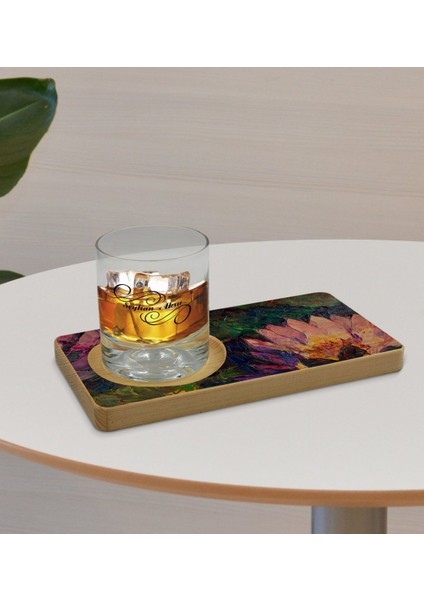 Kişiye Özel Modern Art Tasarımlı Doğal Ahşap Tabaklı Viski Bardağı Sunum Seti Model 21 fırsatları