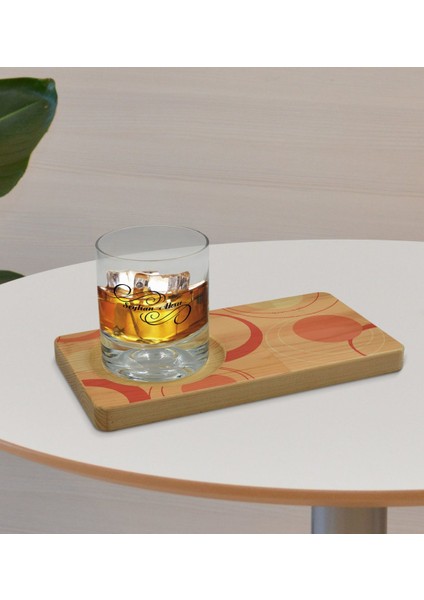Kişiye Özel Modern Art Tasarımlı Doğal Ahşap Tabaklı Viski Bardağı Sunum Seti Model 13 fırsatları