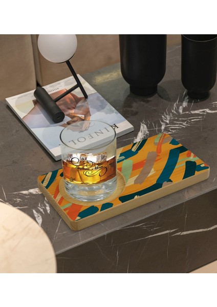 Kişiye Özel Modern Art Tasarımlı Doğal Ahşap Tabaklı Viski Bardağı Sunum Seti Model 7 fiyatları