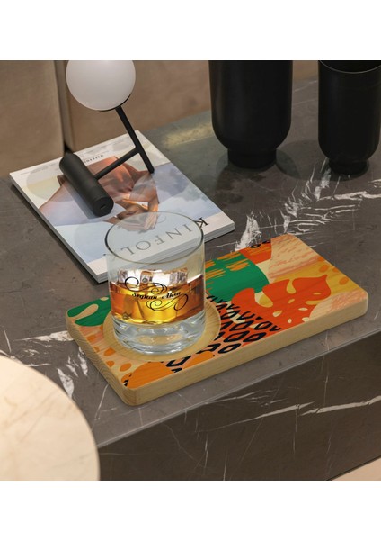Kişiye Özel Modern Art Tasarımlı Doğal Ahşap Tabaklı Viski Bardağı Sunum Seti Model 3 fiyatları