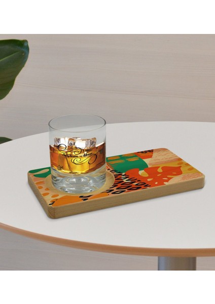 Kişiye Özel Modern Art Tasarımlı Doğal Ahşap Tabaklı Viski Bardağı Sunum Seti Model 3 fırsatları