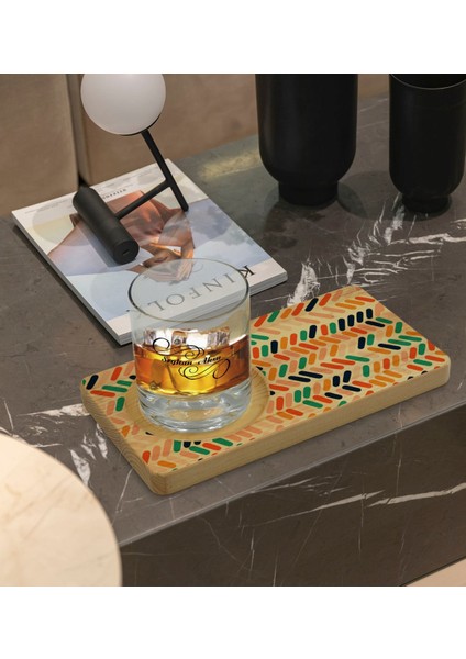 Kişiye Özel Modern Art Tasarımlı Doğal Ahşap Tabaklı Viski Bardağı Sunum Seti Model 2 fiyatları