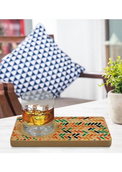 Kişiye Özel Modern Art Tasarımlı Doğal Ahşap Tabaklı Viski Bardağı Sunum Seti Model 2 modelleri