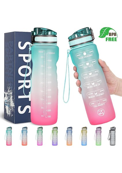 (Gül Pembe) Motivasyonel Su Şişesi Zaman İşaretleyici Ile, Sızdırmaz Spor Su Şişesi BPA'sız, Meyve Su Şişesi Spor 1 Litre (Yurt Dışından)