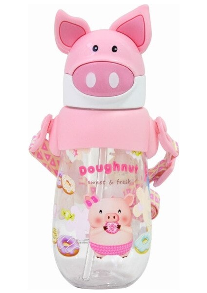 Çocuk Su Isıtıcısı 490 ml Saman Çocuk Kupası ile BPA'sız Karikatür Sevimli Bebek Şişesi Taşınabilir Sızdırmaz Tritan Su Süt Kupası (Pembe) (Yurt Dışından)