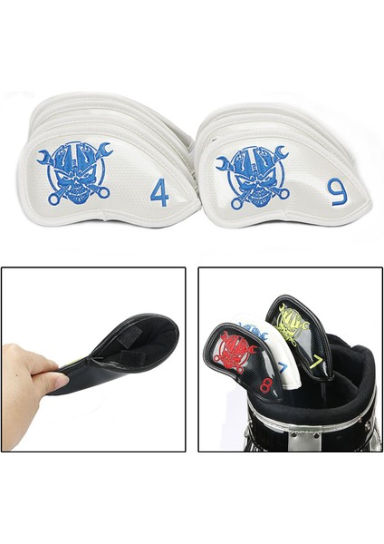 9 Pack Pu Deri Golf Demir Headcover Su Geçirmez Kulübü Kafa Kapak Koruma Mavi (Yurt Dışından) fırsatları