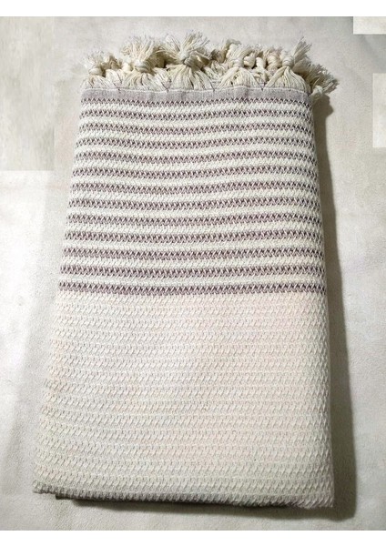 Pamuklu Kaymaz Hasır Dokuma Koltuk-Çekyat Örtüsü (180 x 220 cm)-Krem - Kahve