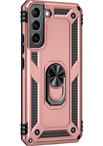 Samsung Galaxy S22 Kılıf Military Ring Holder Rose Gold