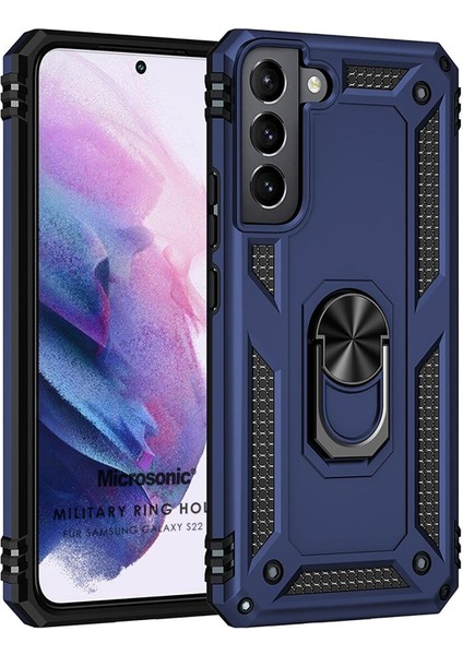 Samsung Galaxy S22 Plus Kılıf Military Ring Holder Lacivert