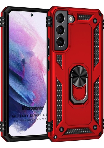 Samsung Galaxy S22 Plus Kılıf Military Ring Holder Kırmızı