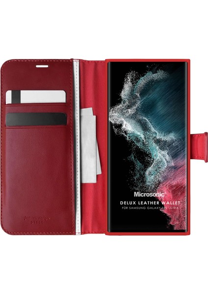 Samsung Galaxy S22 Ultra Kılıf Delux Leather Wallet Kırmızı