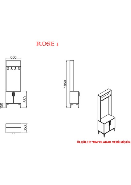 Rose-1 Portmanto Vestiyer Ayakkabılık