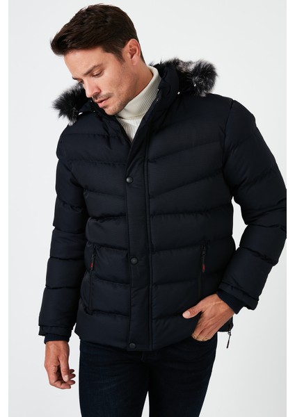 Slim Fit Suni Kürklü Peluş Astarlı Çıkarılabilir Kapüşonlu Şişme Mont Erkek Mont 5761080 B modelleri
