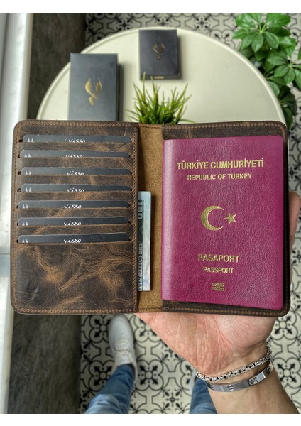 911 Hakiki Deri Isme Özel Pasaport Kılıfı