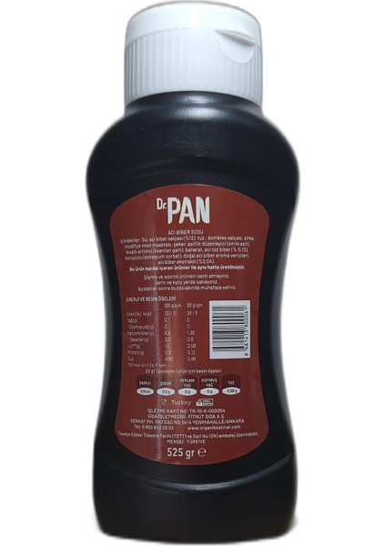 Dr Pan Hot Chili Sos 525 gr Düşük Kalorili Acı Biber Sosu