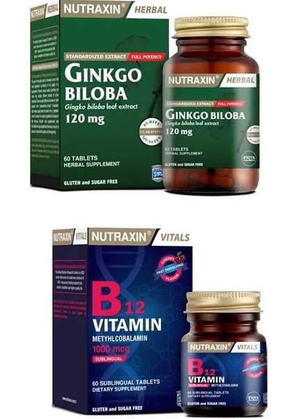 Ginkgo Biloba 60 Tablet + B12 Vitamini 1000 Mcg 60 Dilaltı Tableti