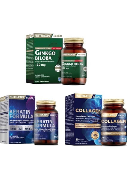 Ginkgo Biloba 60 Tablet + Hidrolize 30 Tablet + Keratin Formula 60 Tablet