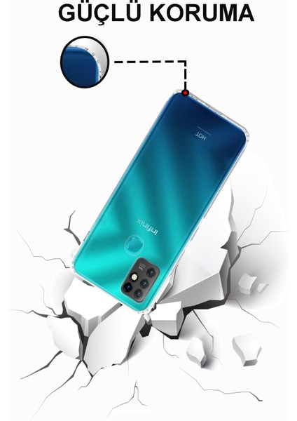 Caseworld Infinix Hot 10 ile Uyumlu Kapak Tıpalı Kamera Korumalı Şeffaf Premier ile Uyumlu Kılıf