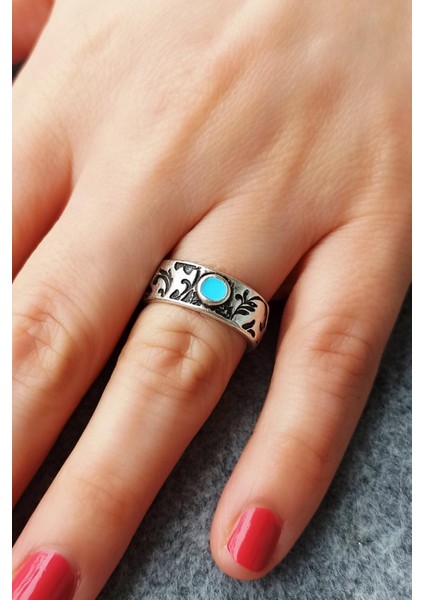 Antik Gümüş Kaplama Mineli Yaprak Desenli El Yapımı Ayarlanabilir Kadın Yüzük fiyatları