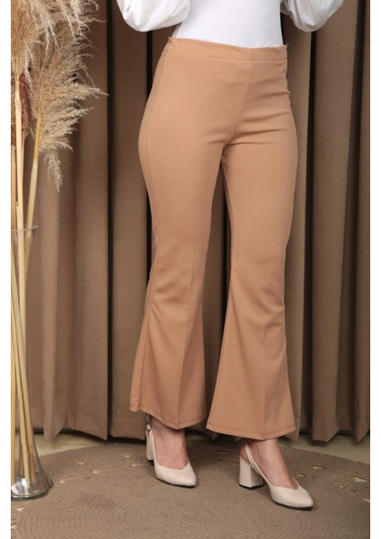 Kadın Bej Ispanyol Paça Kumaş Pantolon