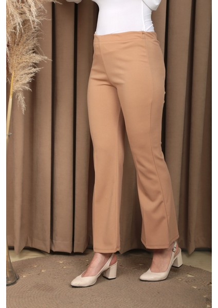 Kadın Bej Ispanyol Paça Kumaş Pantolon modelleri