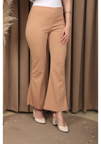 Kadın Bej Ispanyol Paça Kumaş Pantolon fırsatları