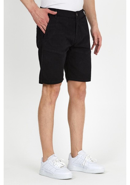 Slim Fit Likralı Şort Siyah