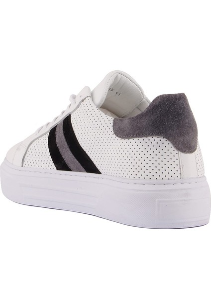 Sail Lakers - Beyaz Deri, Siyah Süet Bağcıklı Erkek Sneaker