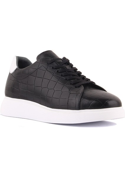 Sail Lakers - Siyah Deri Croco Bağcıklı Erkek Sneaker